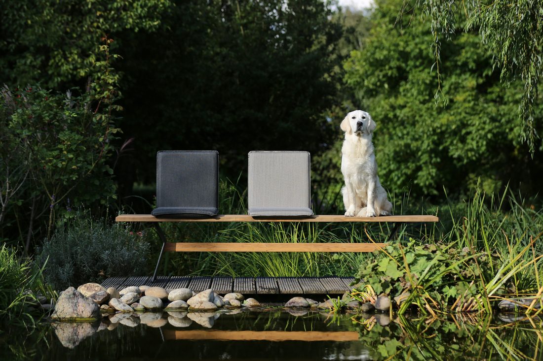 Banc de jardin Niehoff Sitzmöbel coussins textile extérieur Serge Ferrari