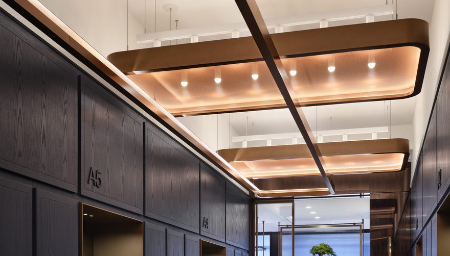 Interior corridor at Corsair New York HQ featuring Tenseo Frontside 381 ceiling