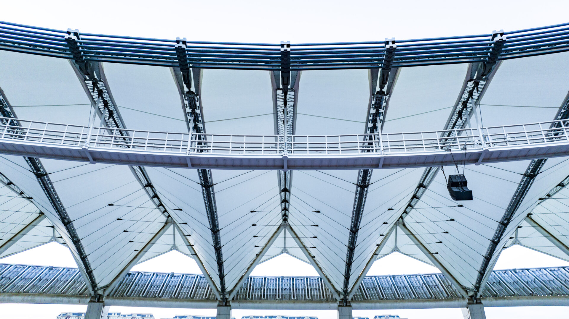 Structural detail of the PTFE tensile canopy at Kuishan Stadium