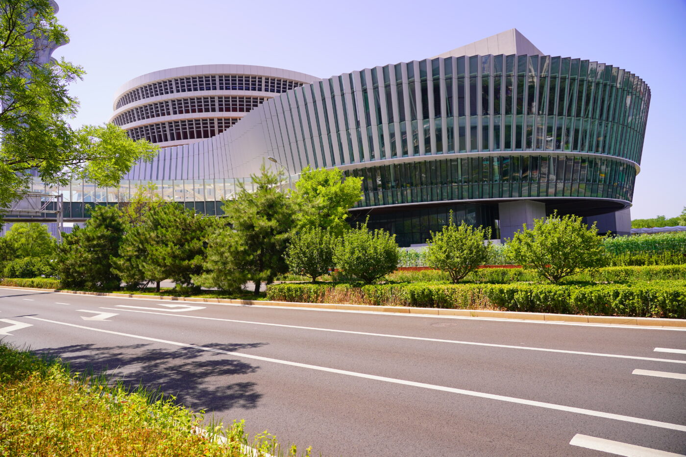Contemporary civic building integrated into an urban landscape with glazed façades