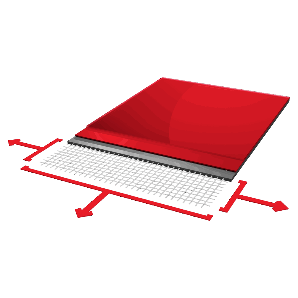 Schéma technique de la technologie précontraint illustrant une toile Serge Ferrari