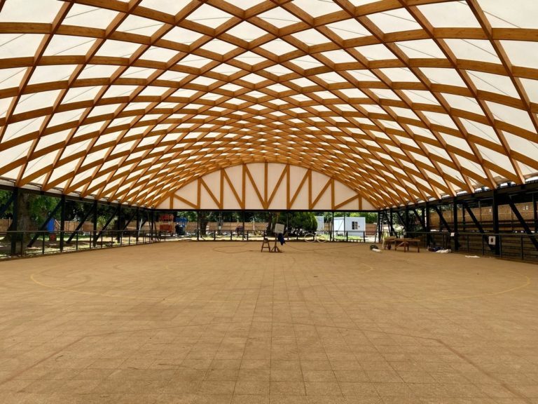 Interior of Temuco ice rink under Serge Ferrari tensile roof with natural light