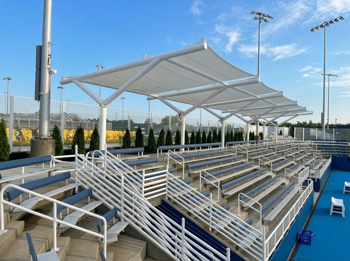 Freestanding Fabric Canopy Covering Bleachers