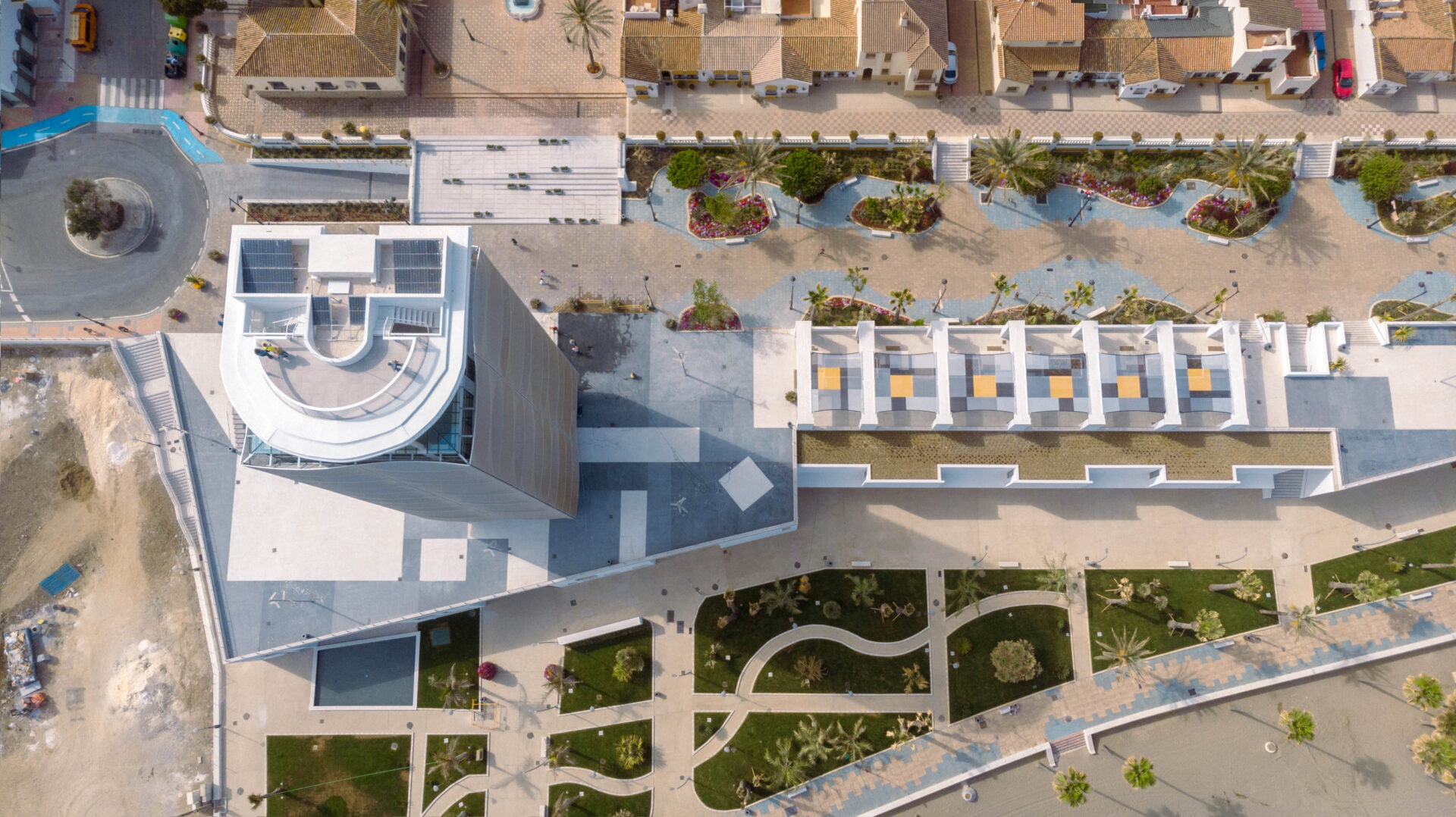 Coastal cultural centre tower in Estepona with translucent architectural fabric facade