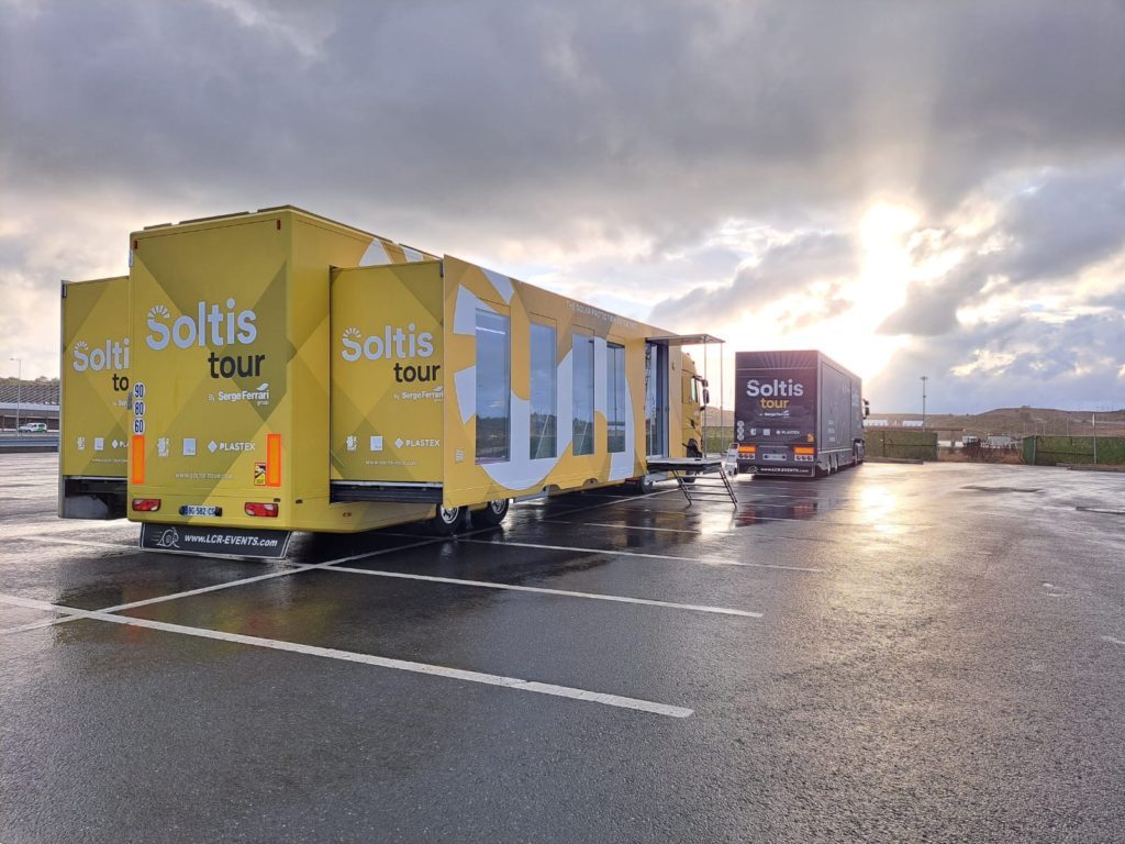 Yellow soltis tour truck open