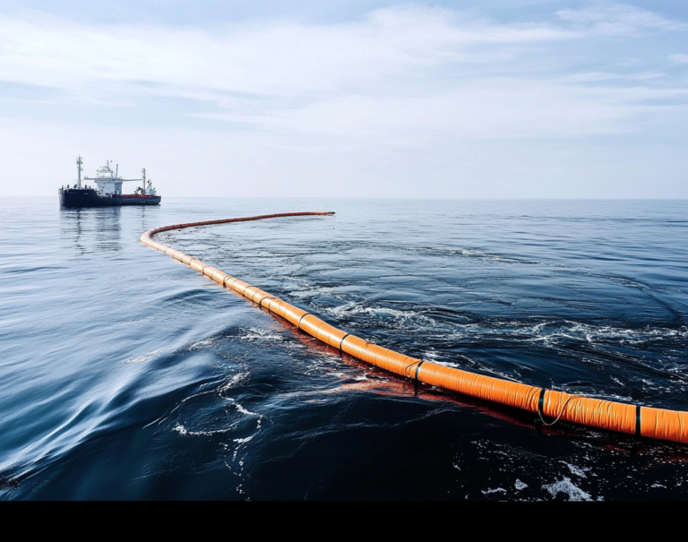 Barrage flottant textile de confinement des hydrocarbures en mer