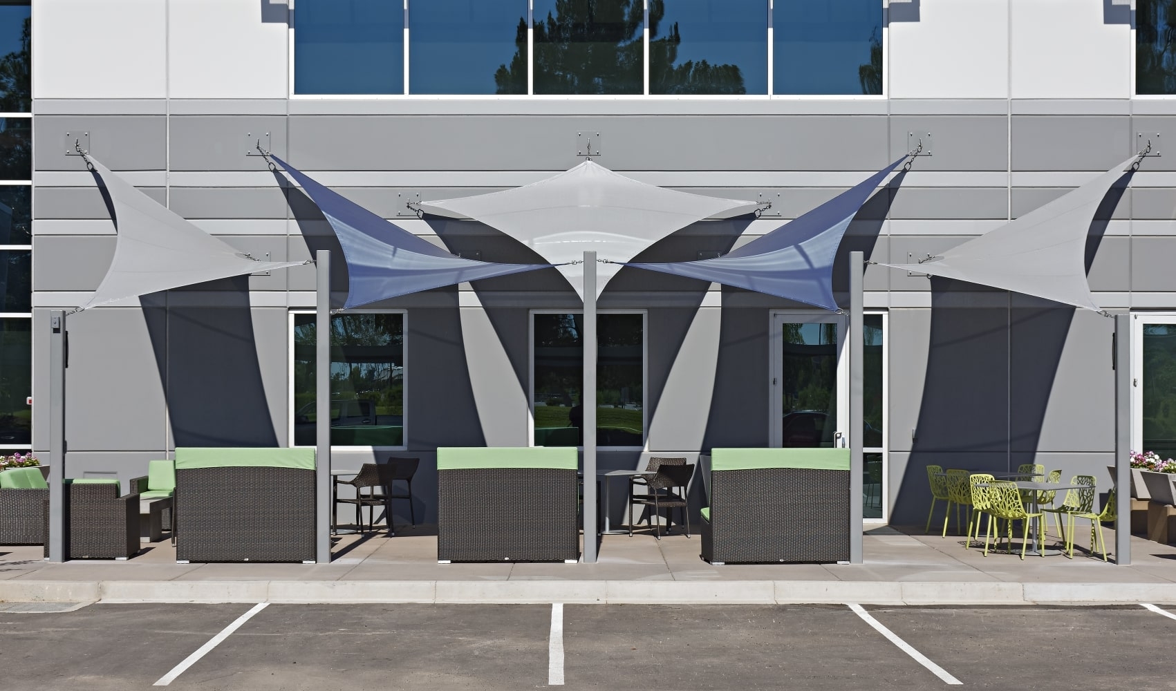 shade sails with Soltis 92 by International Tension Structures