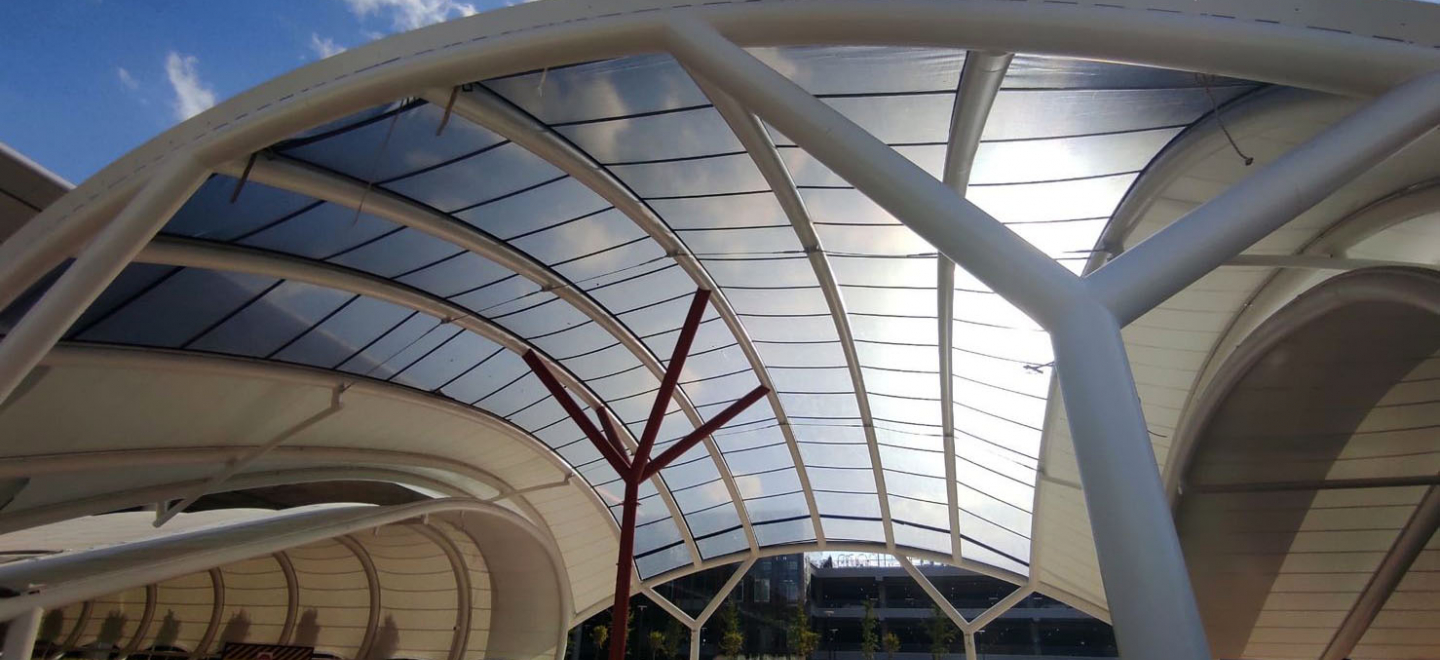 istanbul airport tensile architecture of a walkway in stfe serge ferrari 